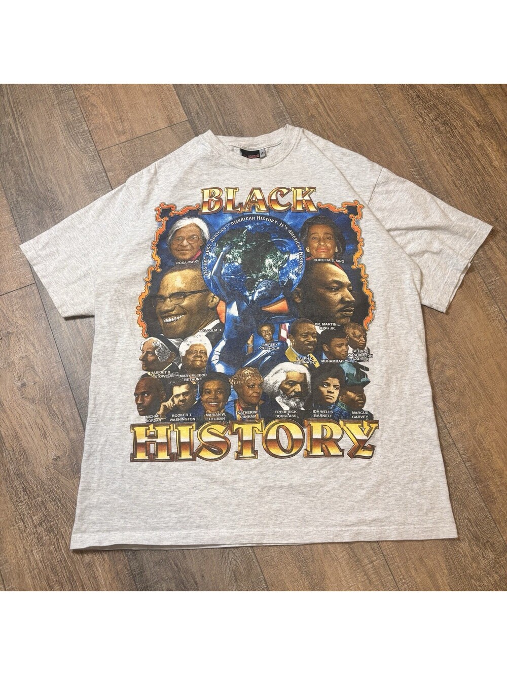 Vintage Black History Figures T Shirt XL Extra Large Grey AOP Short Sleeve 2000s